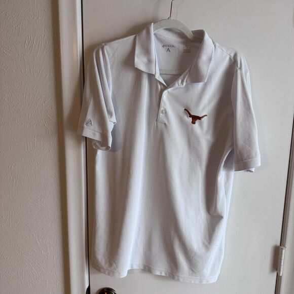 Mens University of Texas UT Antigua White Performance Polo Size Med GUC - Picture 2 of 4